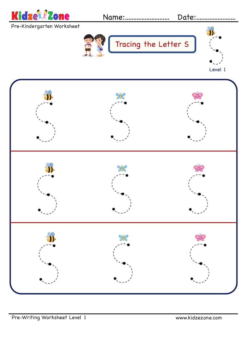Letter S Tracing Worksheet, Big Font - KidzeZone