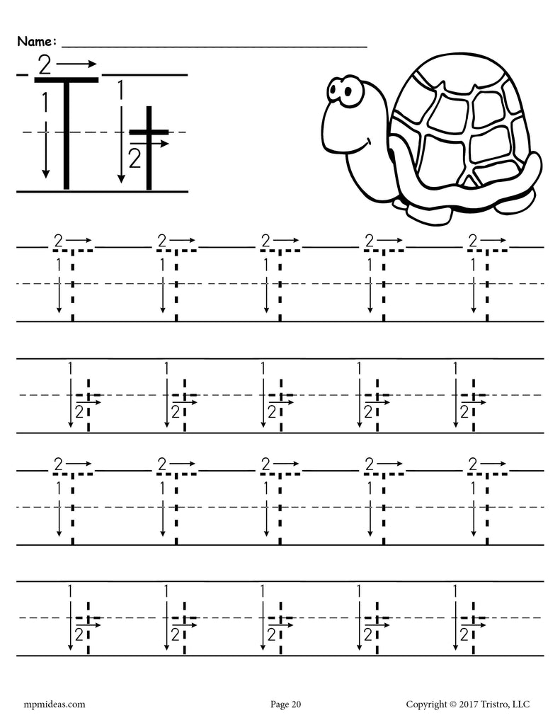 letter t tracing worksheet for preschoolers