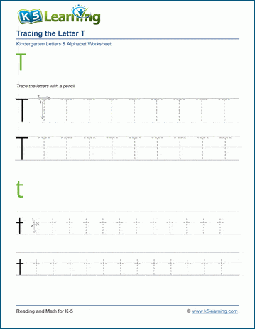 letter t tracing worksheet for preschoolers