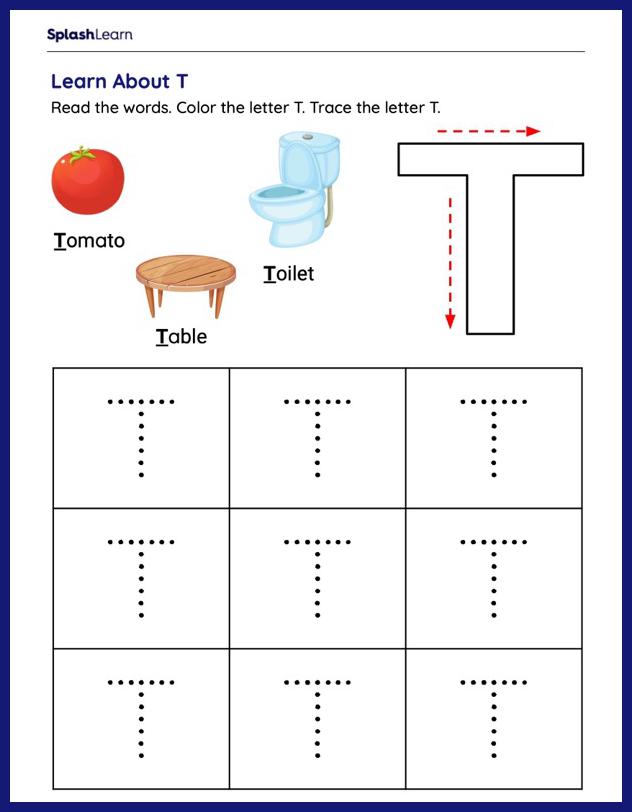 Letter T Tracing Worksheets for Kids Online - SplashLearn