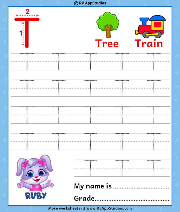 Capital Letter T Tracing Worksheet | Trace Uppercase Letter T