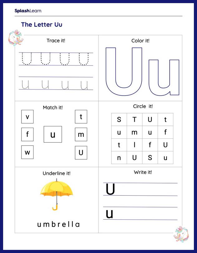 Letter U Worksheets for Kindergarteners Online - SplashLearn