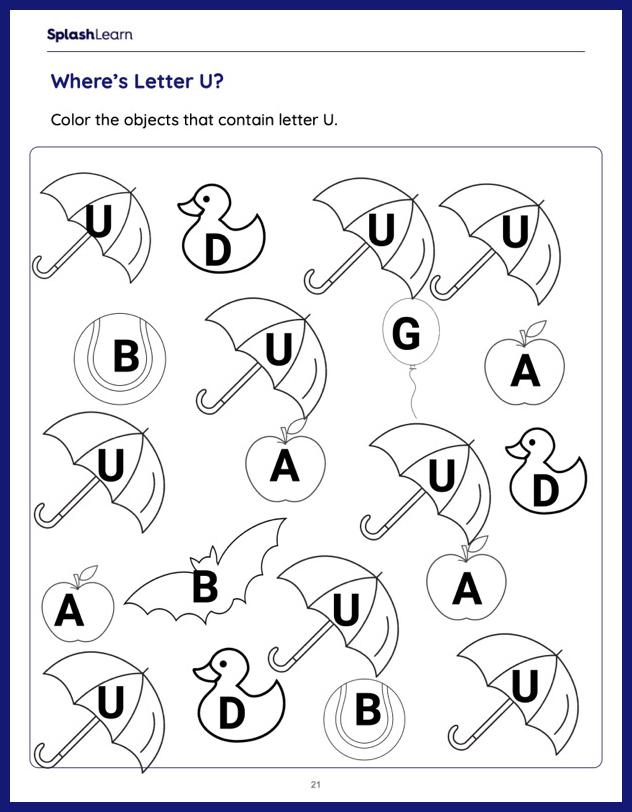 Letter U Worksheets for Kindergarteners Online - SplashLearn