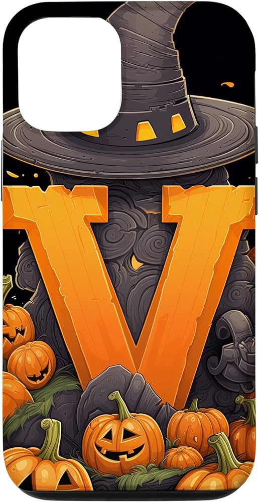 Amazon.com: iPhone 13 Spooky Halloween Initial Letter V Witch Hat ...
