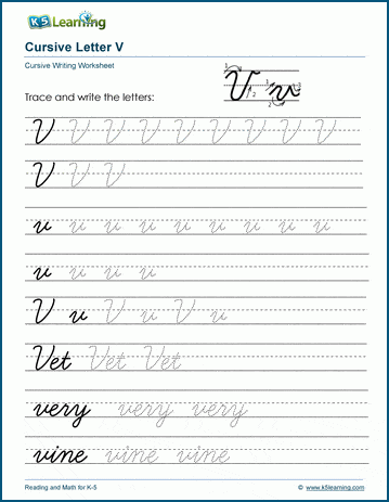 Cursive writing: Letter V worksheets | Worsheets library