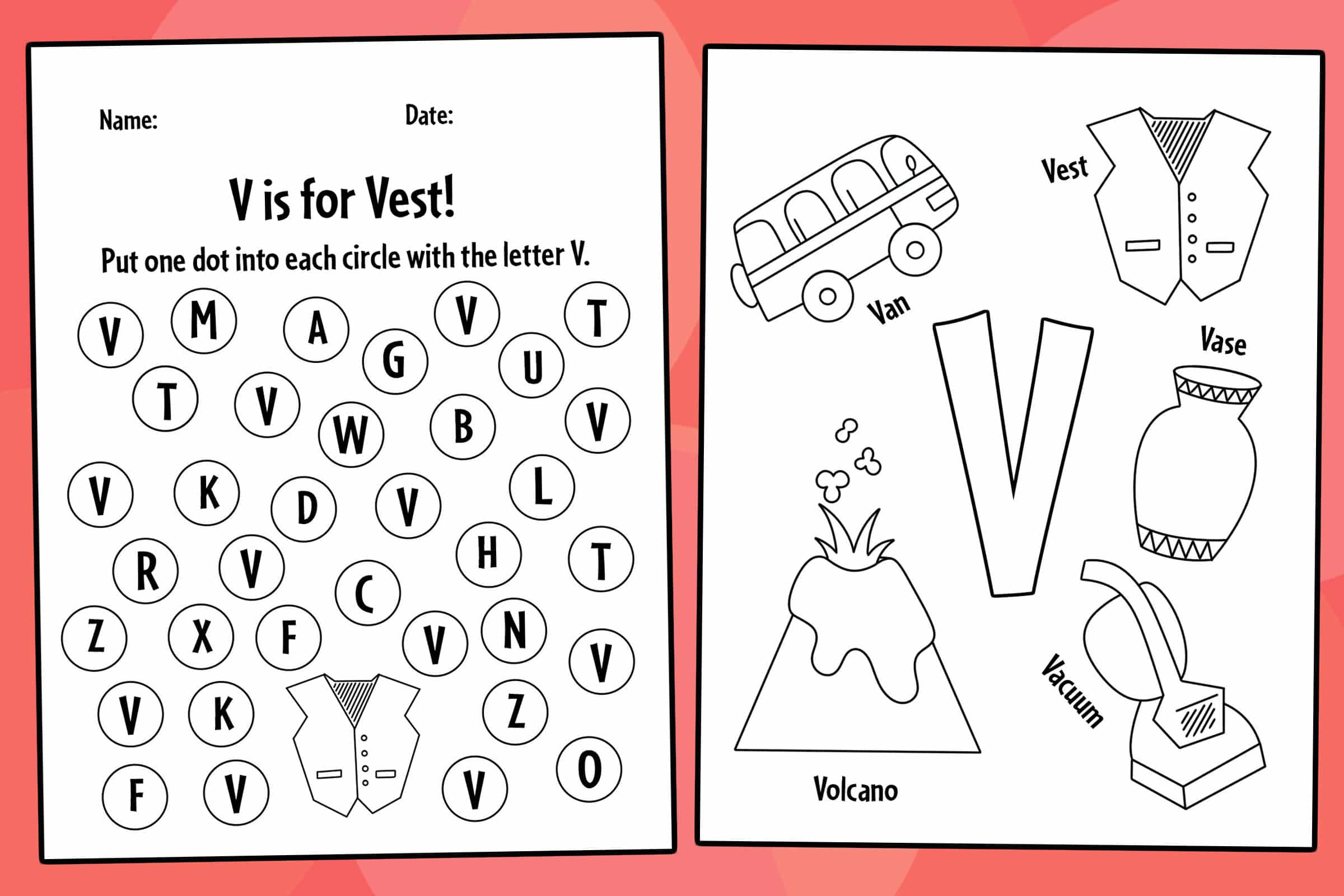 Learn the Letter V v letters of the alphabet Academy Worksheets