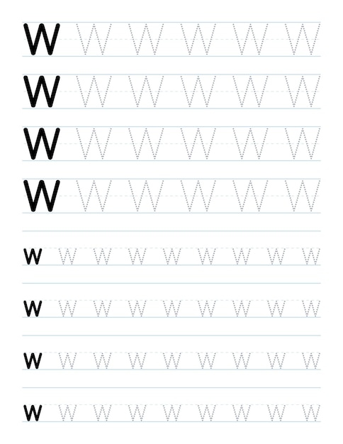 Printable letter w alphabet tracing worksheet Vector Image