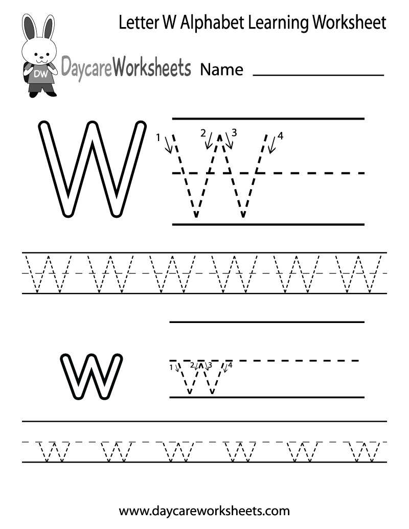 Free Letter W Alphabet Learning Worksheet for Preschool