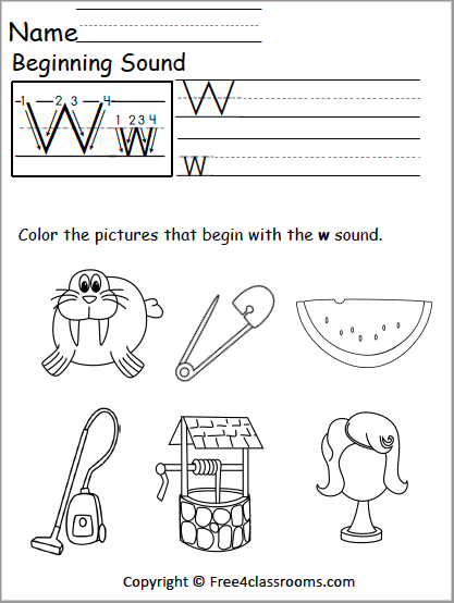 Free Beginning Sounds Worksheet - Letter W - Free Worksheets ...