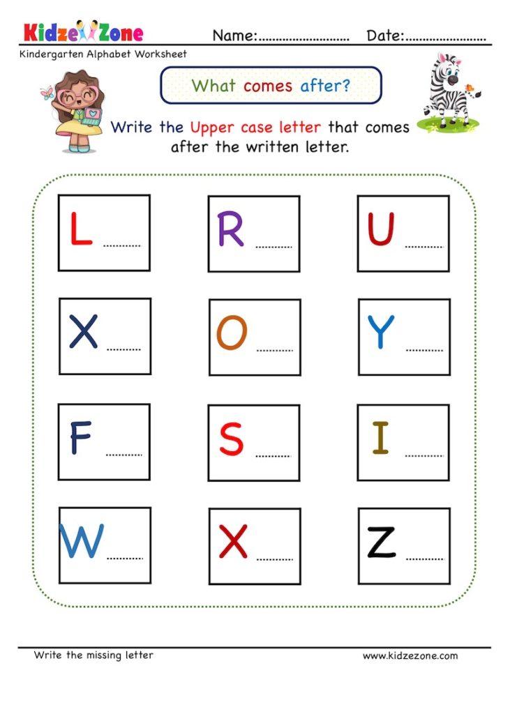 Kindergarten Missing Letter Worksheet - What Comes After