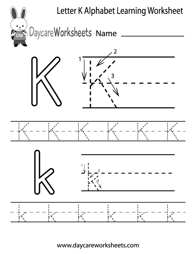 Free Printable Letter K Alphabet Learning Worksheet for Preschool