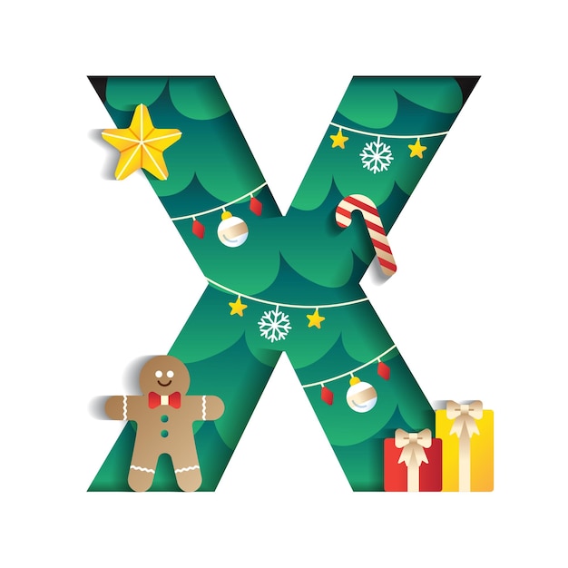 X alphabet font cute merry christmas star lebkuchenmann candy cane ...