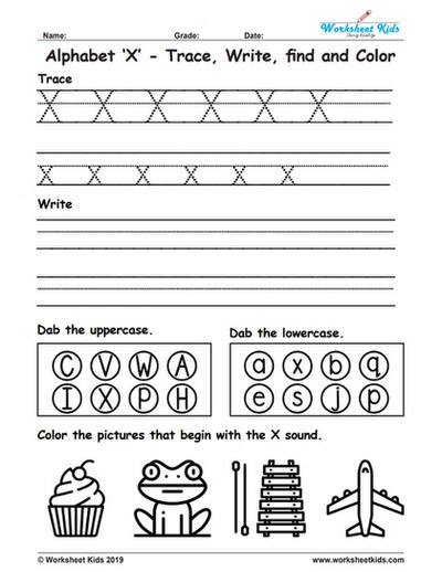 Alphabet Letter X Trace Write Find Color - Free printable PDF