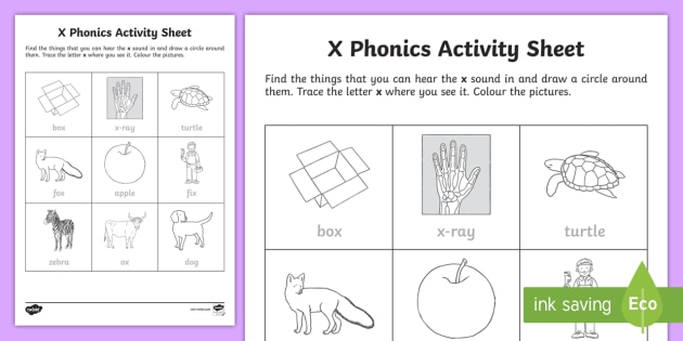 letter x phonics worksheet