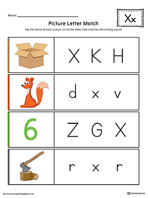 Picture Letter Match: Letter X Worksheet (Color ...