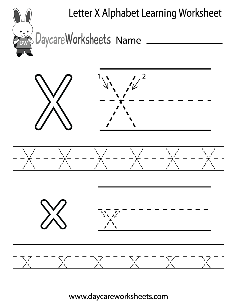 Free Printable Letter X Alphabet Learning Worksheet for Preschool