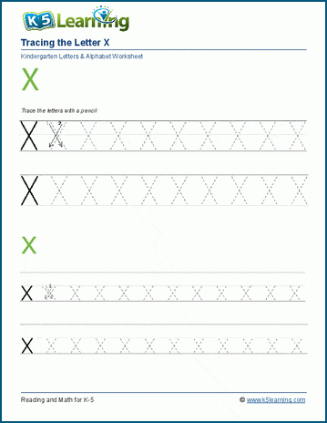 letter x tracing worksheet for kindergarten