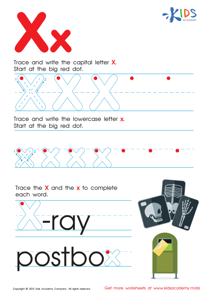 letter x tracing worksheet for kindergarten