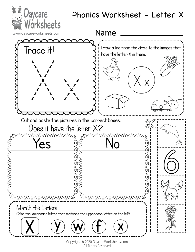 Free Printable Letter X Phonics Worksheet for Preschool