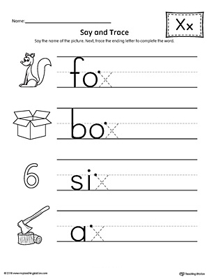 Say and Trace: Letter X Ending Sound Words Worksheet ...
