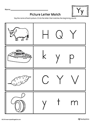 Picture Letter Match: Letter Y Worksheet | MyTeachingStation.com