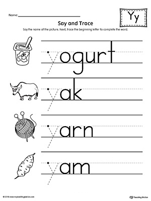 Say and Trace: Letter Y Beginning Sound Words Worksheet ...