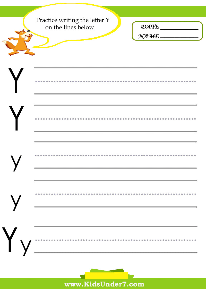 Kids Under 7: Letter Y Practice Writing Worksheet