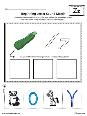 Letter Z Beginning Sound Picture Match Worksheet (Color ...