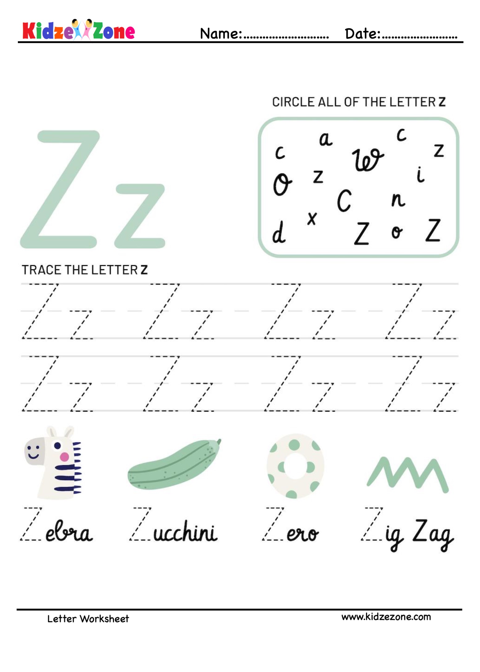 Free Printable Letter Z Tracing Worksheet (z is for zebra) - The ...