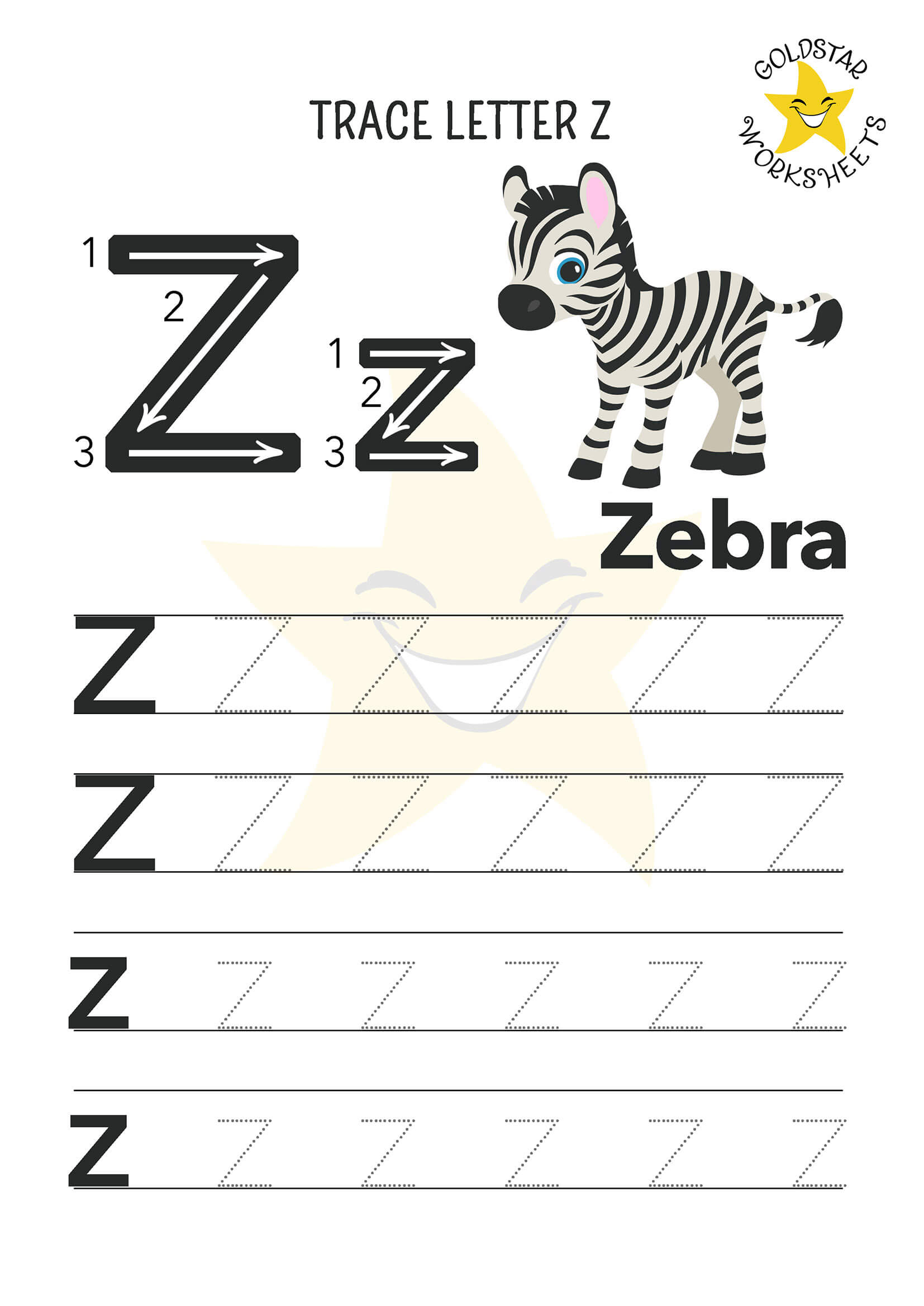 Free Letter Z Tracing Worksheets - Z for Zebra - Alphabet Writing
