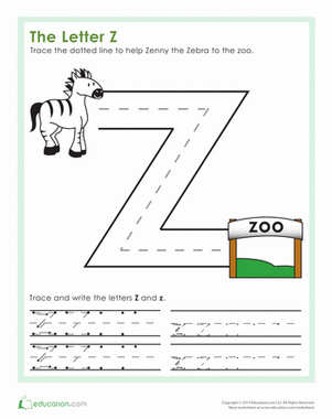 letter z worksheet for kindergarten