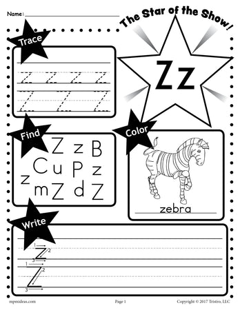 letter z worksheet for preschoolers