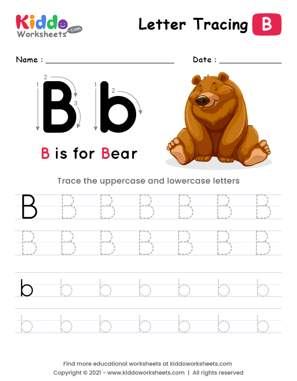 Letter Tracing Alphabet B - kiddoworksheets