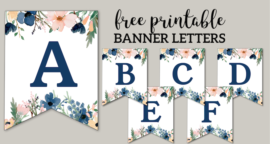 Blue &  Pink Floral Banner Letters Free Printable - Paper Trail Design
