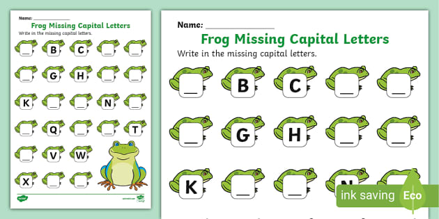 FREE! - Frog Missing Capital Letters Worksheet - Twinkl