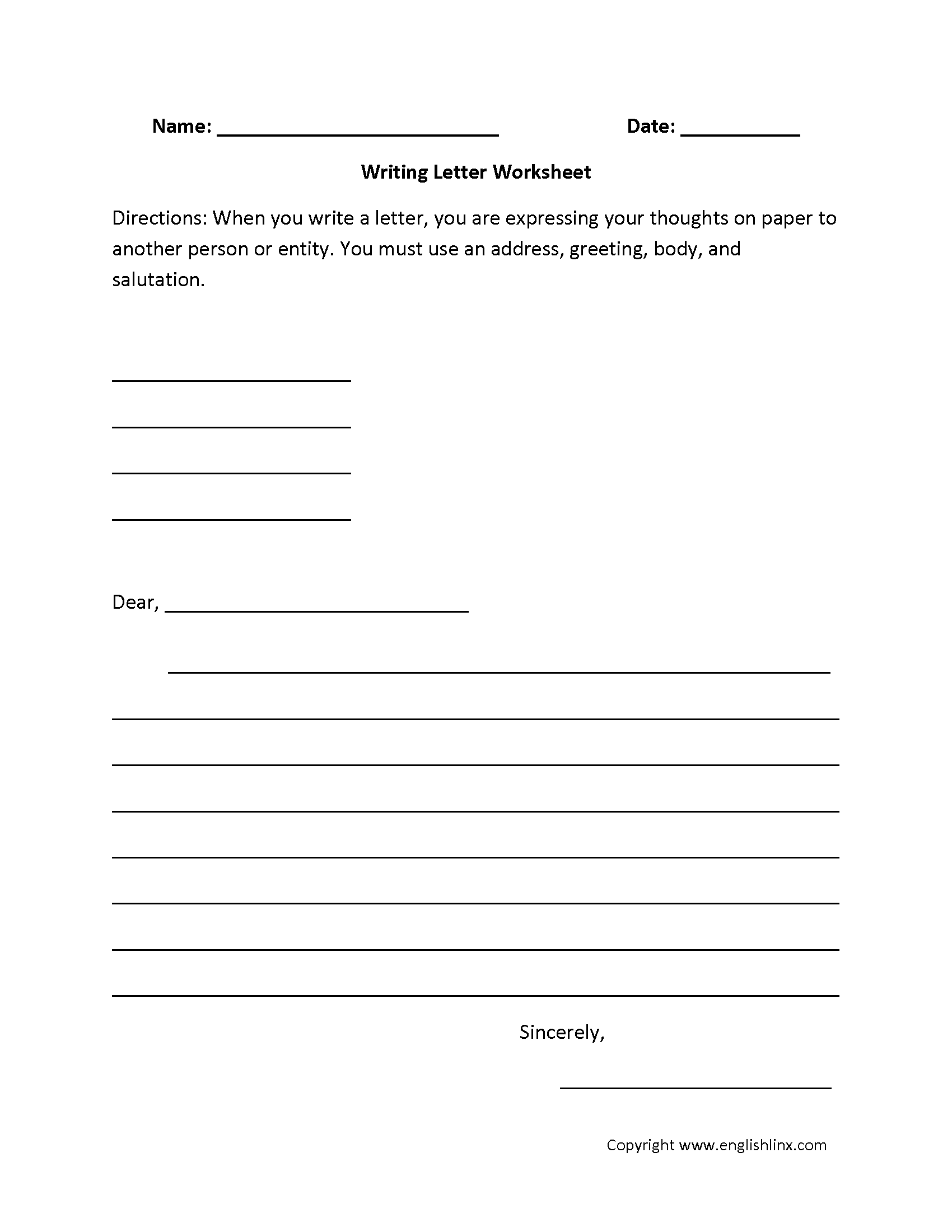 letters writing worksheet