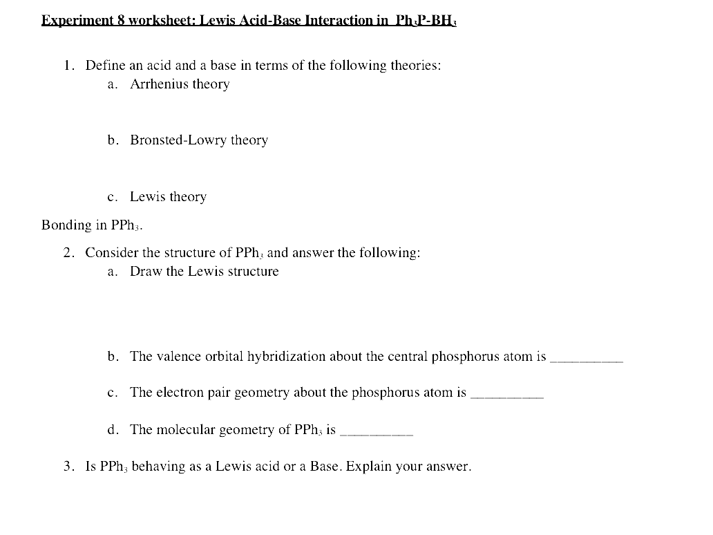 Solved Experiment 8 worksheet: Lewis Acid-Base Interaction | Chegg.com