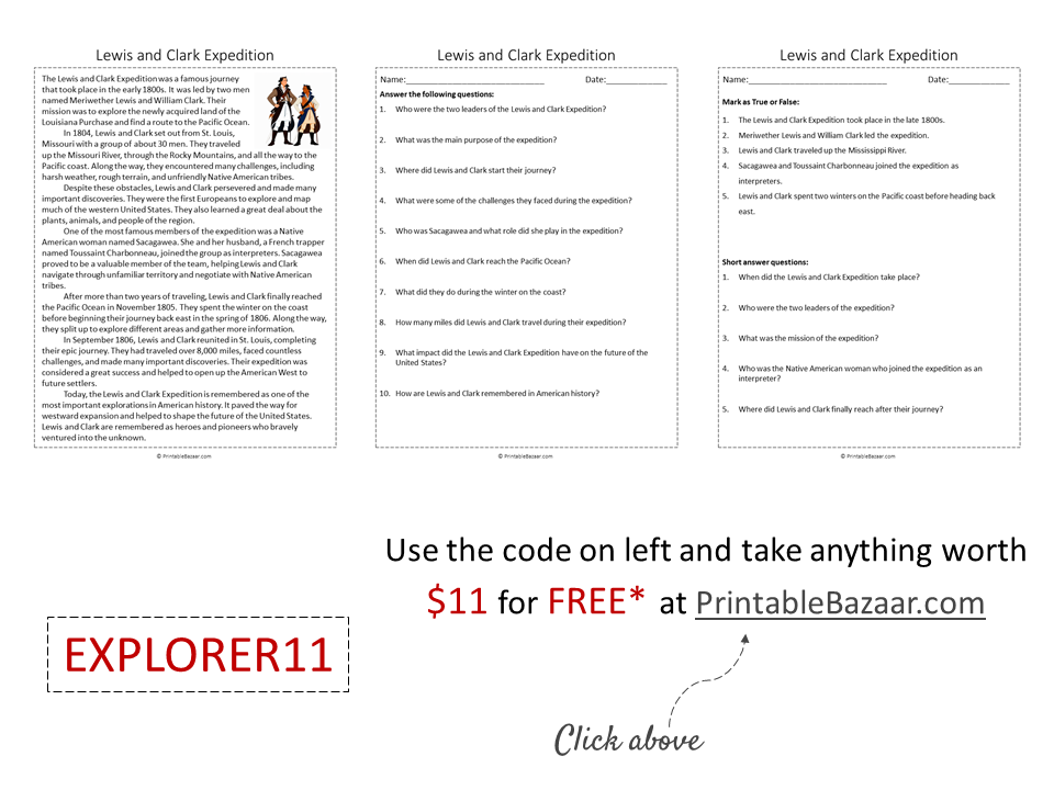 Lewis And Clark Expedition Reading Comprehension Passage Printable