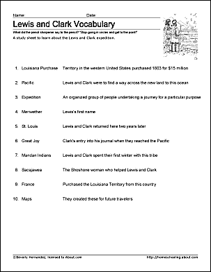 Preparing for the Lewis and Clark Expedition Worksheet for 5th ...
