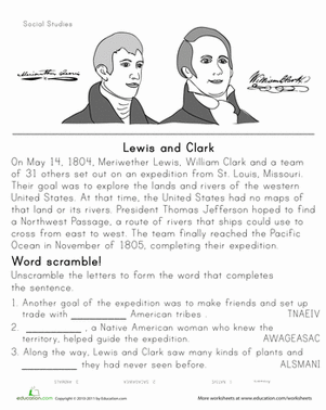 lewis and clark worksheet for kids