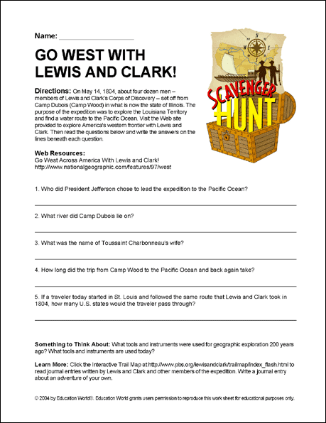 lewis and clark worksheet for kids