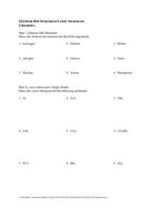 Electron Dot Structures/Lewis Structures Worksheet for 9th ...