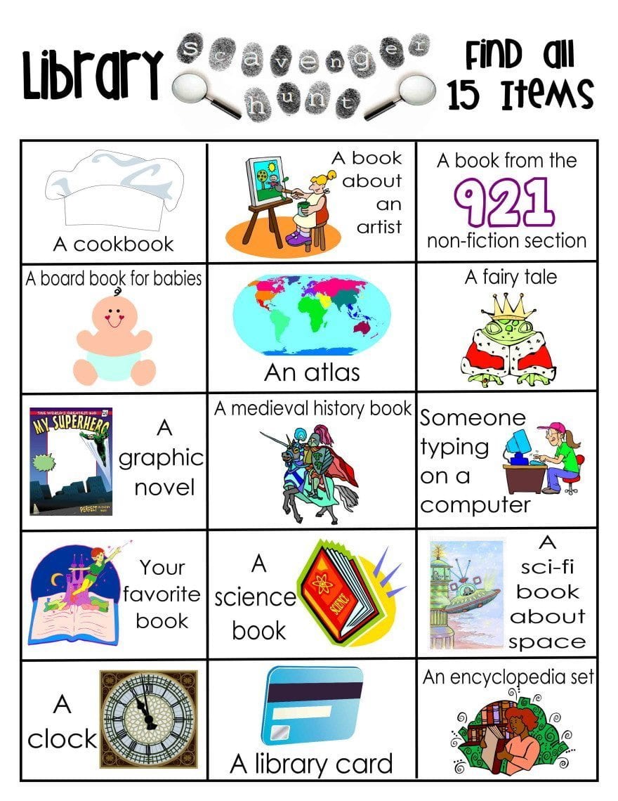 library scavenger hunt worksheet