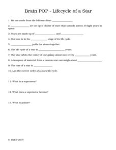 life cycle of a star worksheet