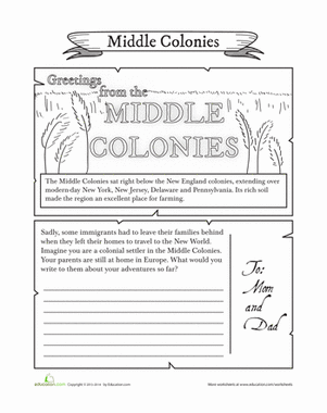 life in the colonies worksheet