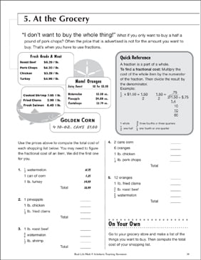 At the Grocery: Real-Life Math | Printable Skills Sheets
