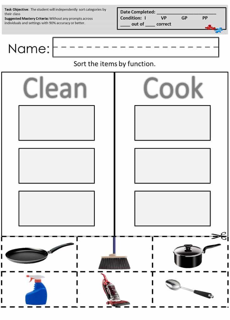 life skills worksheet for autism
