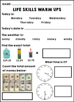 life skills worksheet for special needs students