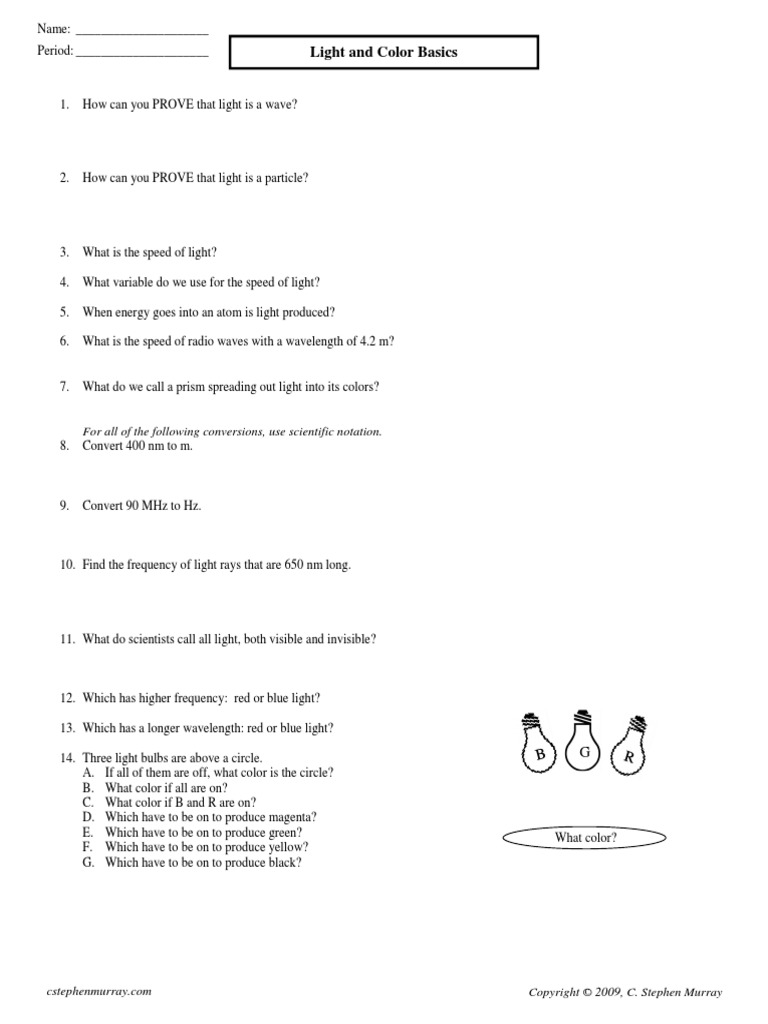 Light and Optics Complete PDF PDF Refraction Light Worksheets Library