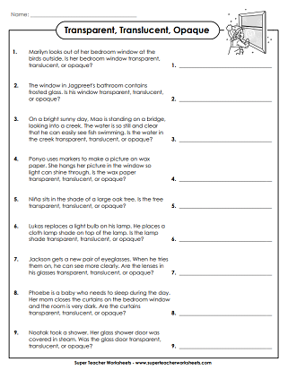 Light and Sound - Science Worksheets